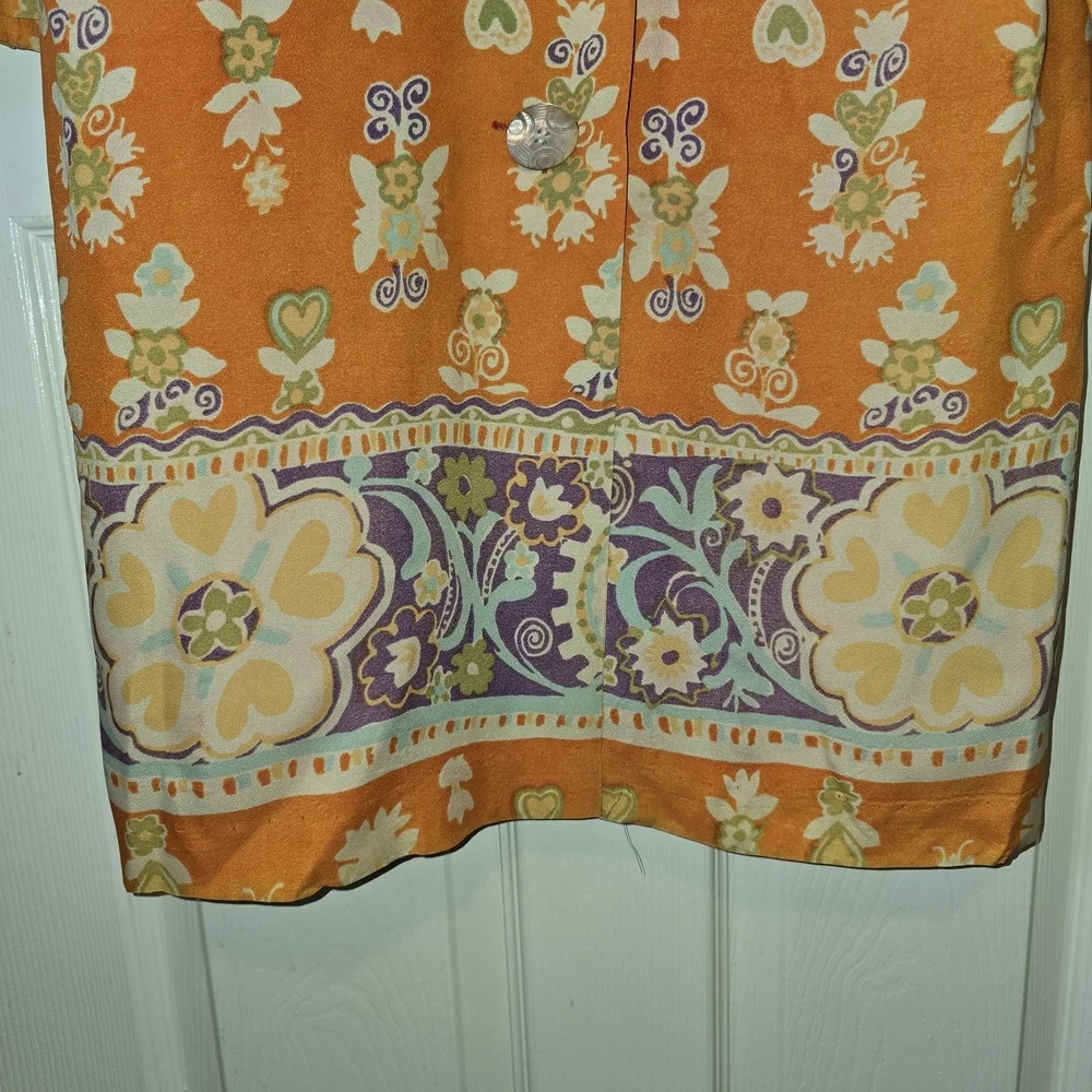 Vintage Silk Orange Purple Floral Spring Lightweight Jacket