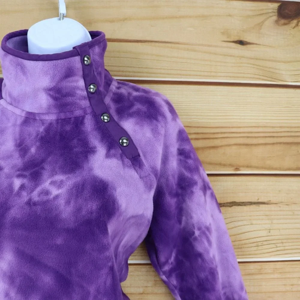 Green Tea High Neck Jacket‎ Womens Size S Purple Tie-Dye Fleece Pockets Buttons