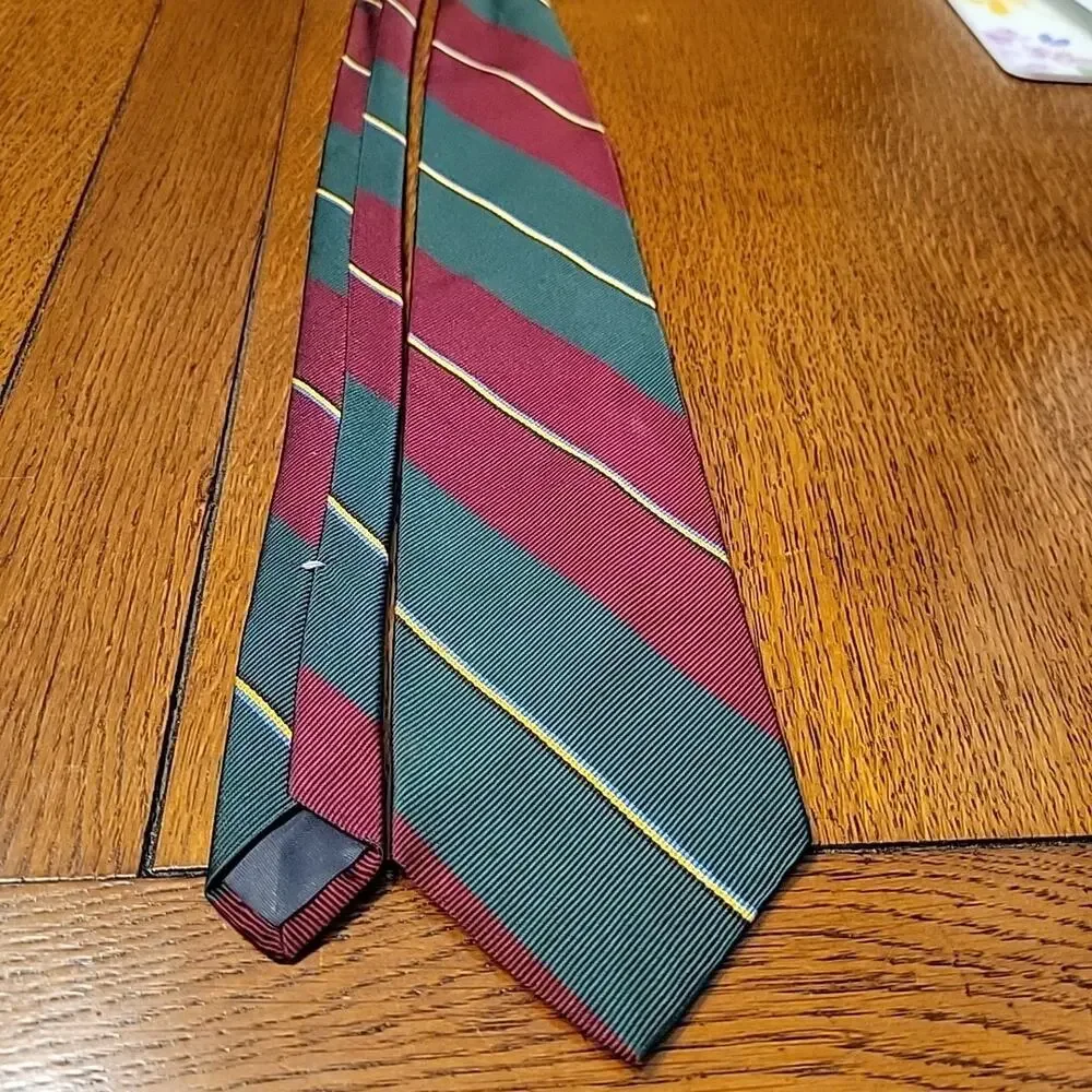 Men's Repp Neck Tie 100% Silk Hathaway Stripe Vtg Dress Formal Green Wine 4