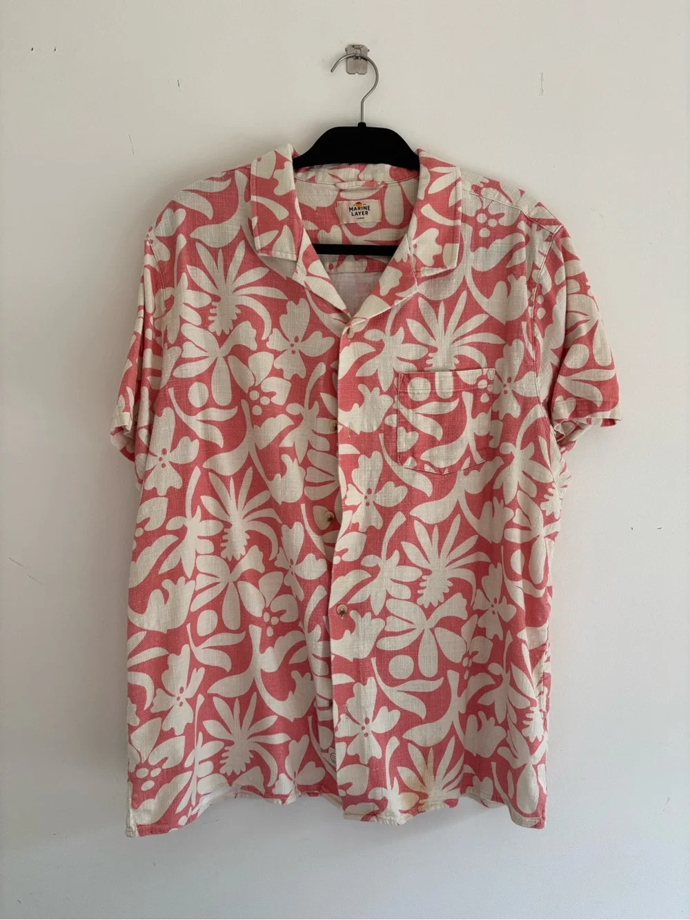 Marine Layer Pink and White Floral Short-Sleeve Button-Up