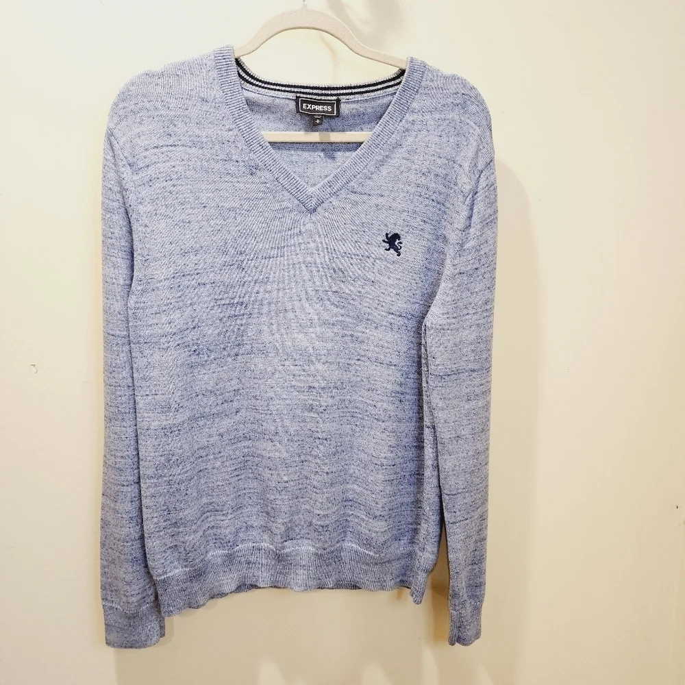 Express Men's Cotton V Neck Blue Lion Sweater size M