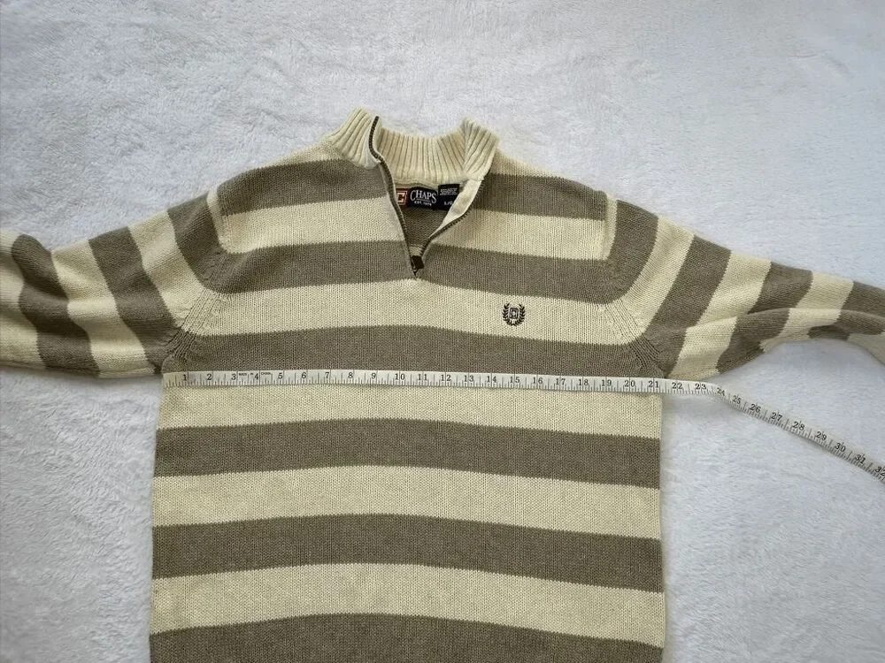 Chaps 100% Cotton 1/4 Zip Pullover Sweater Tan/Beige Stripe Size L Fair Isle