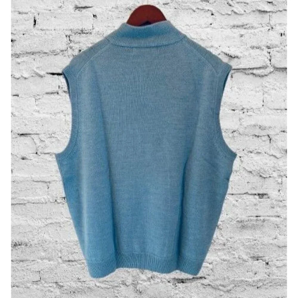 Carnoustie Blue Cable Knit Merino Wool Sleeveless Quarter-Zip Sweater Vest XL