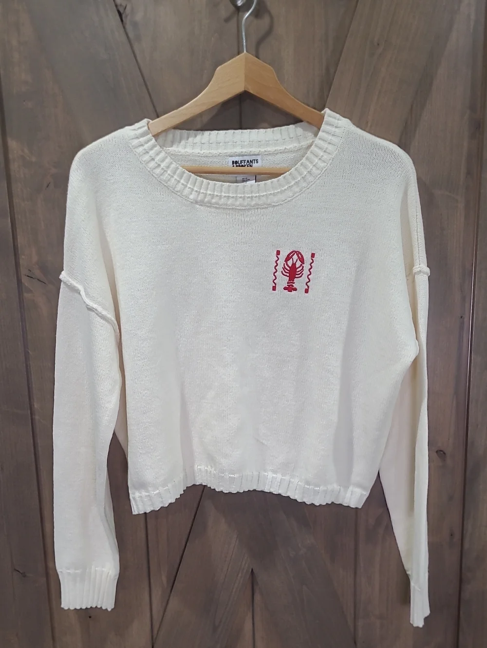 Red Embroidery Lobster Crew Neck Sweater M