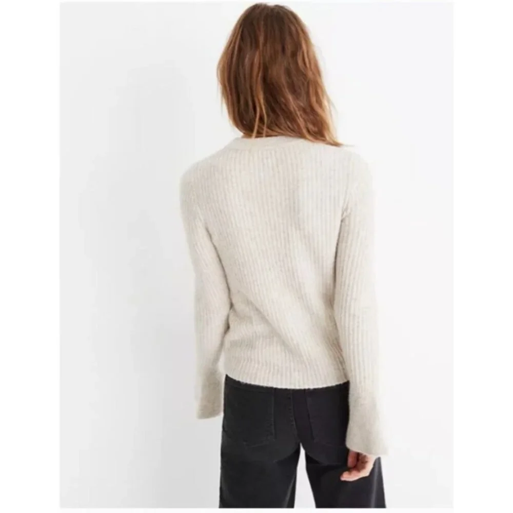 Madewell Wool Blend Flared Sleeve Lightweight Fall School Sweater Sz XS Oatmeal