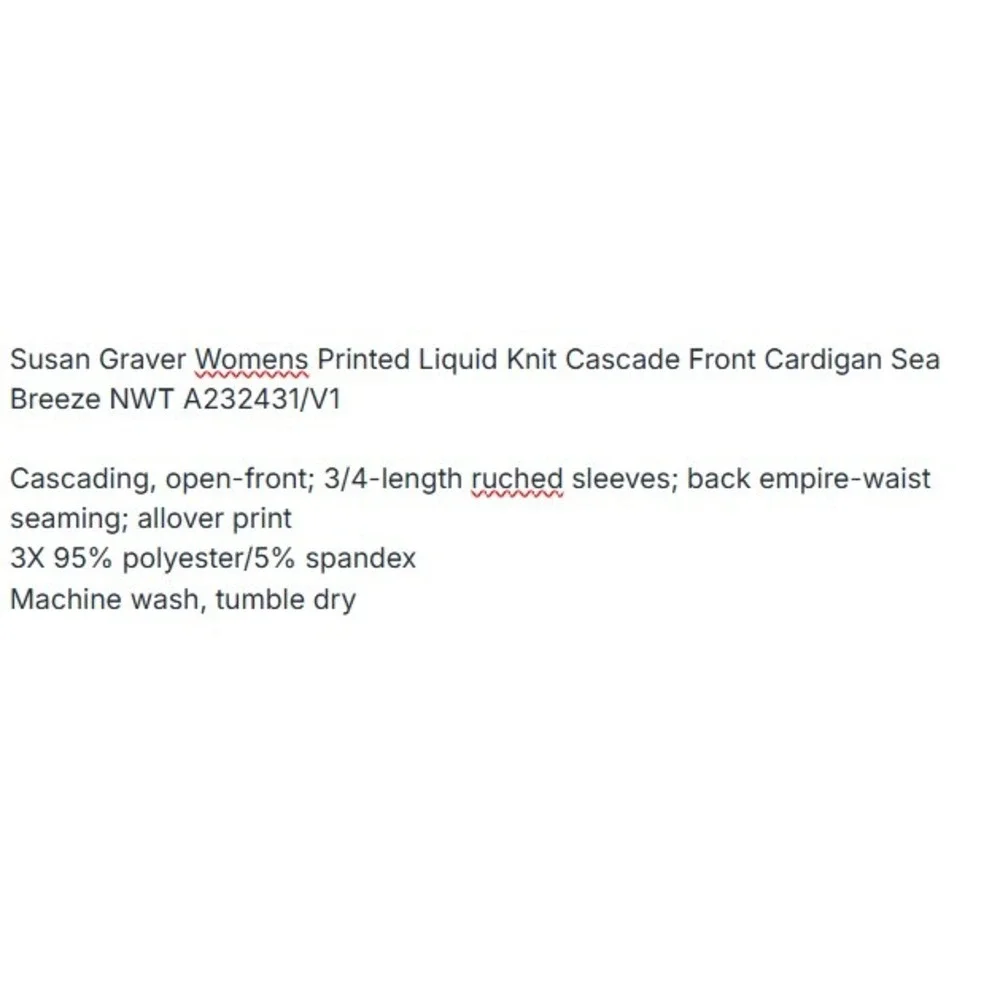 Susan‎ Graver Womens 3X Printed Liquid Knit Cascade Front Cardigan Sea Breeze
