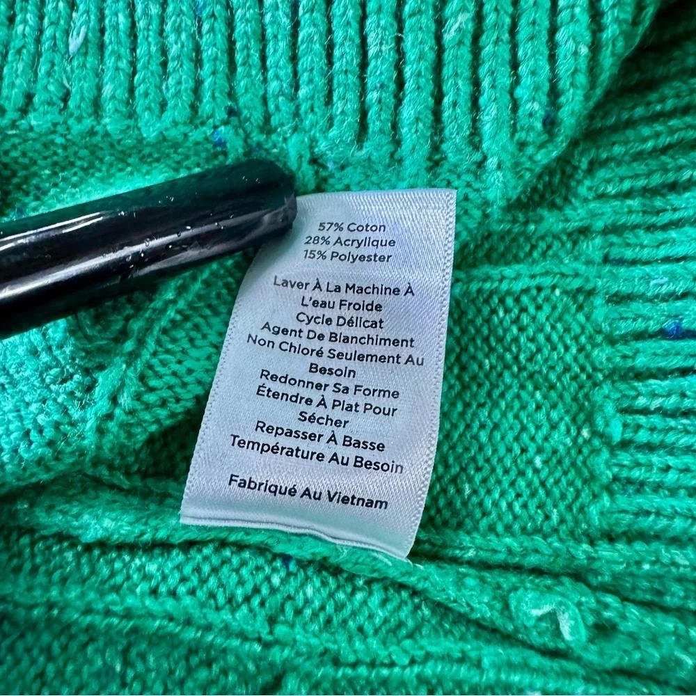 Talbots Green Cable Knit Sweater Women’s XL Crewneck Button Cuff