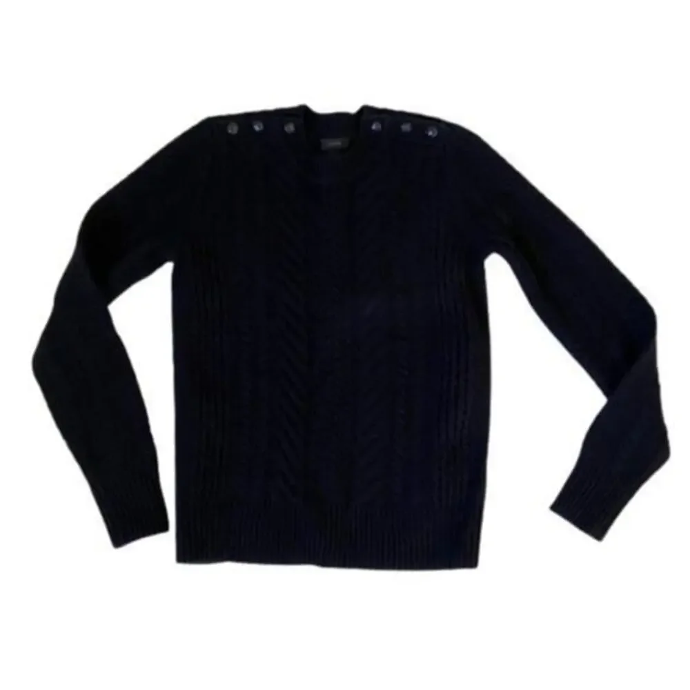 J Crew Wool Navy Blue Cable Knit Button Sweater xxs