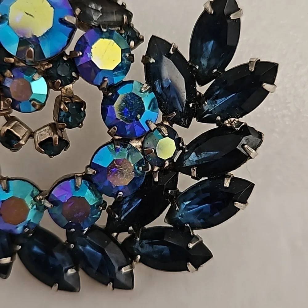 Vintage Large Aurora Borealis Navy Brooch