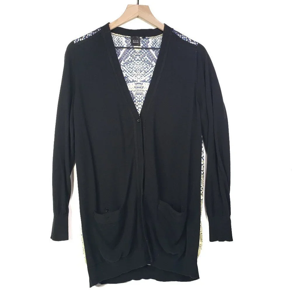 Saks 5th Avenue Black Label Sweater Cardigan Ombre Satin Back Snakeskin‎ M