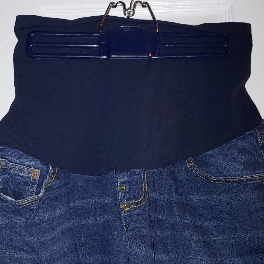 Indigo  Blue  denim jean full panel maternity shorts Sz XL