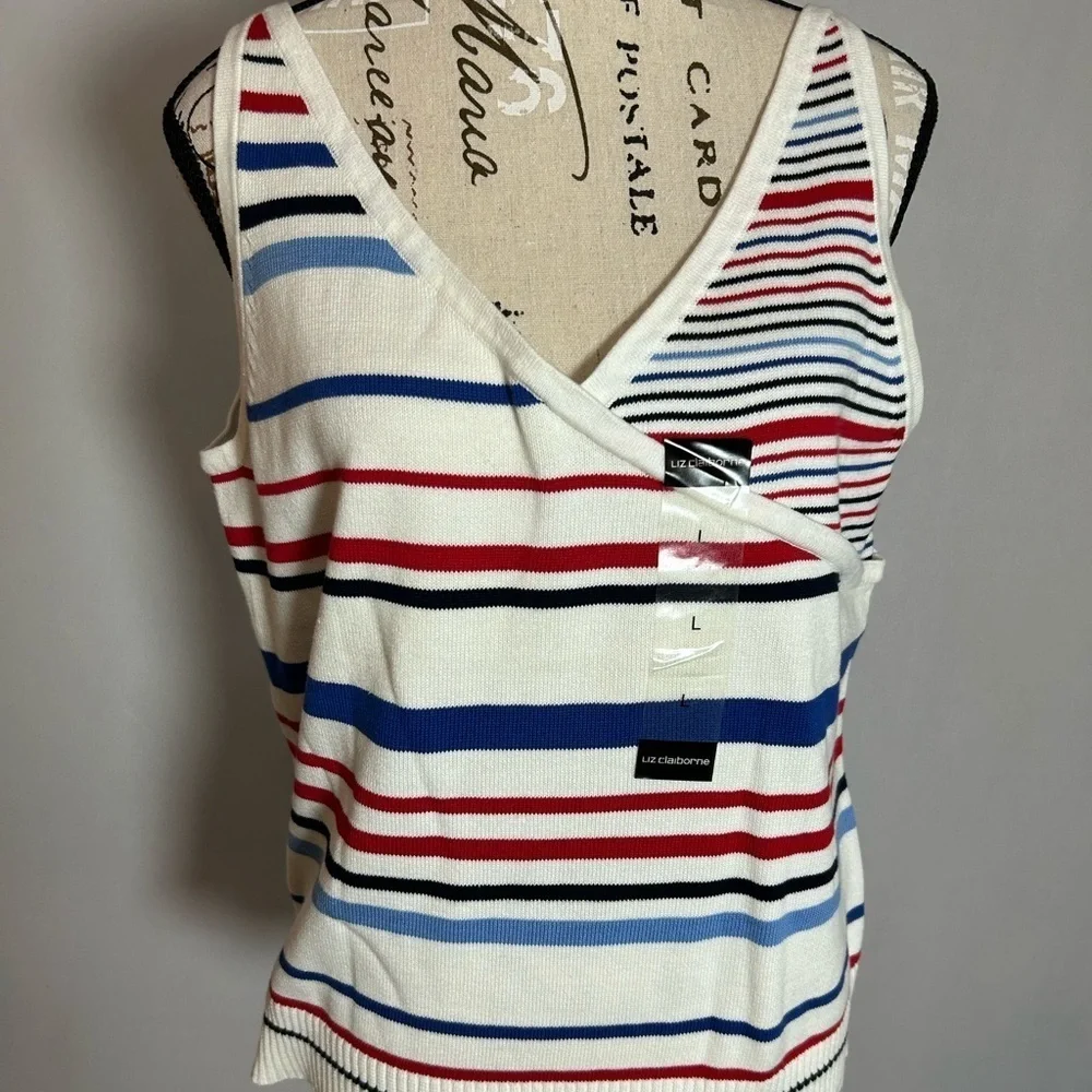 Liz Claiborne Multicolor Striped Tank Top Large Knit Top