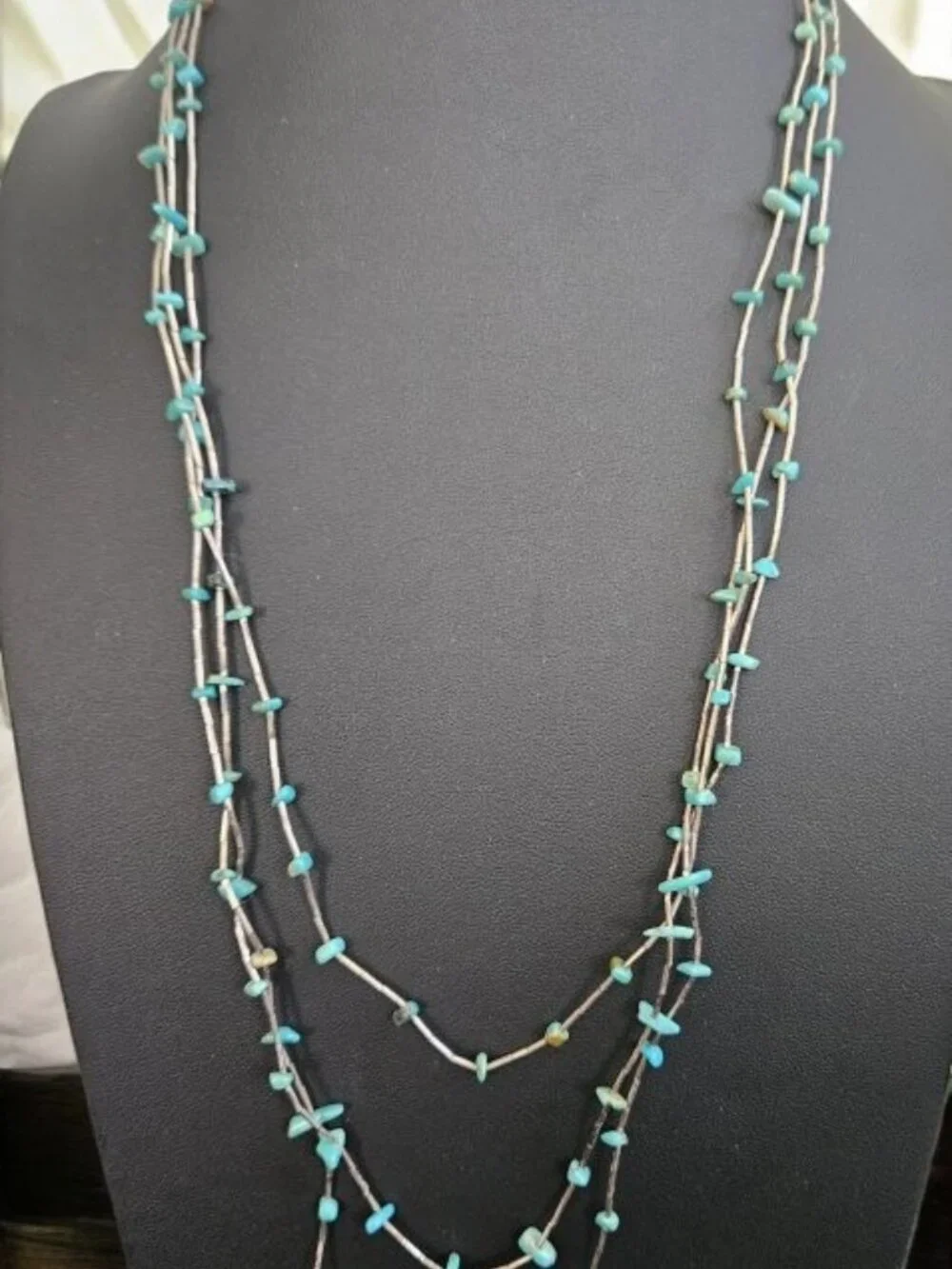 Vintage Handmade Native American Three Strand Turquoise Beaded Necklace