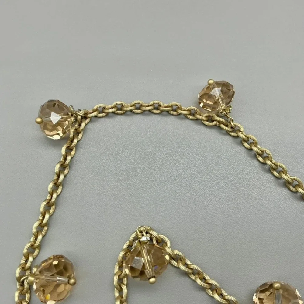Necklace Womens Gold Tone Crystal Station Textured Link Chain Jewelry 30 Inches