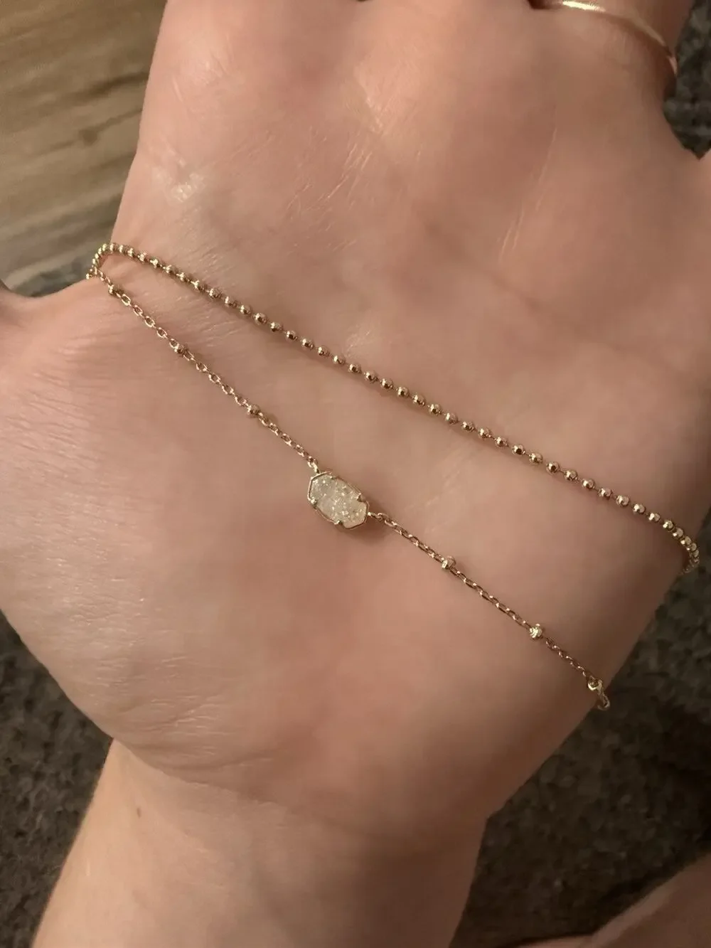 Kendra Scott Emilie Gold Multi Strand Necklace Iridescent Drusy Dainty Layered