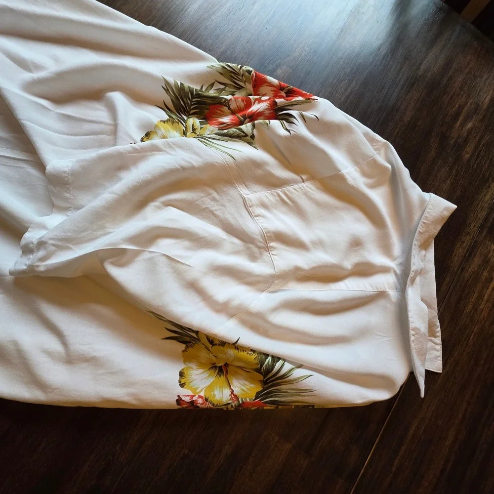 George M 2XLT White Tropical Hibiscus Floral Rayon Button Down Shirt GM26Y029BT