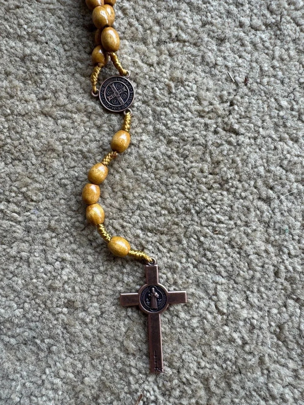 Catholic Saint Benedict rosary necklace wood beads