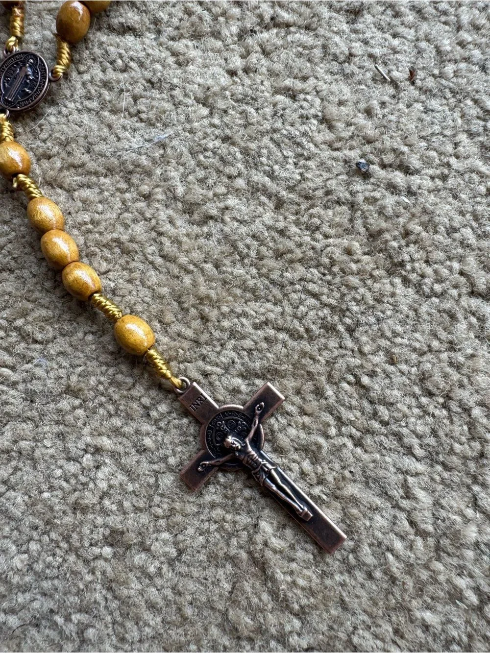 Catholic Saint Benedict rosary necklace wood beads