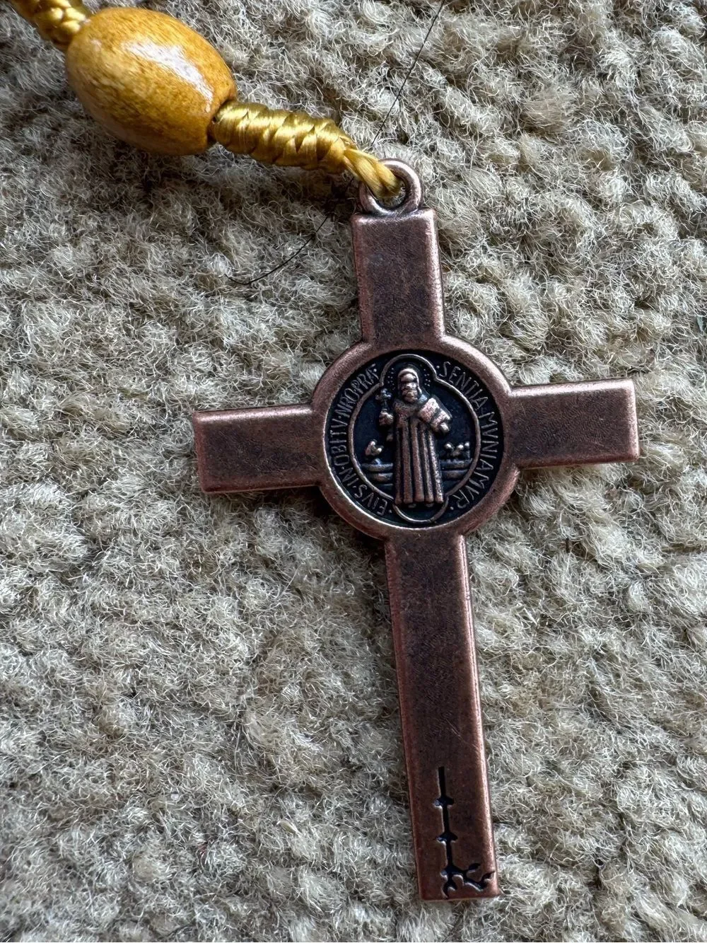 Catholic Saint Benedict rosary necklace wood beads