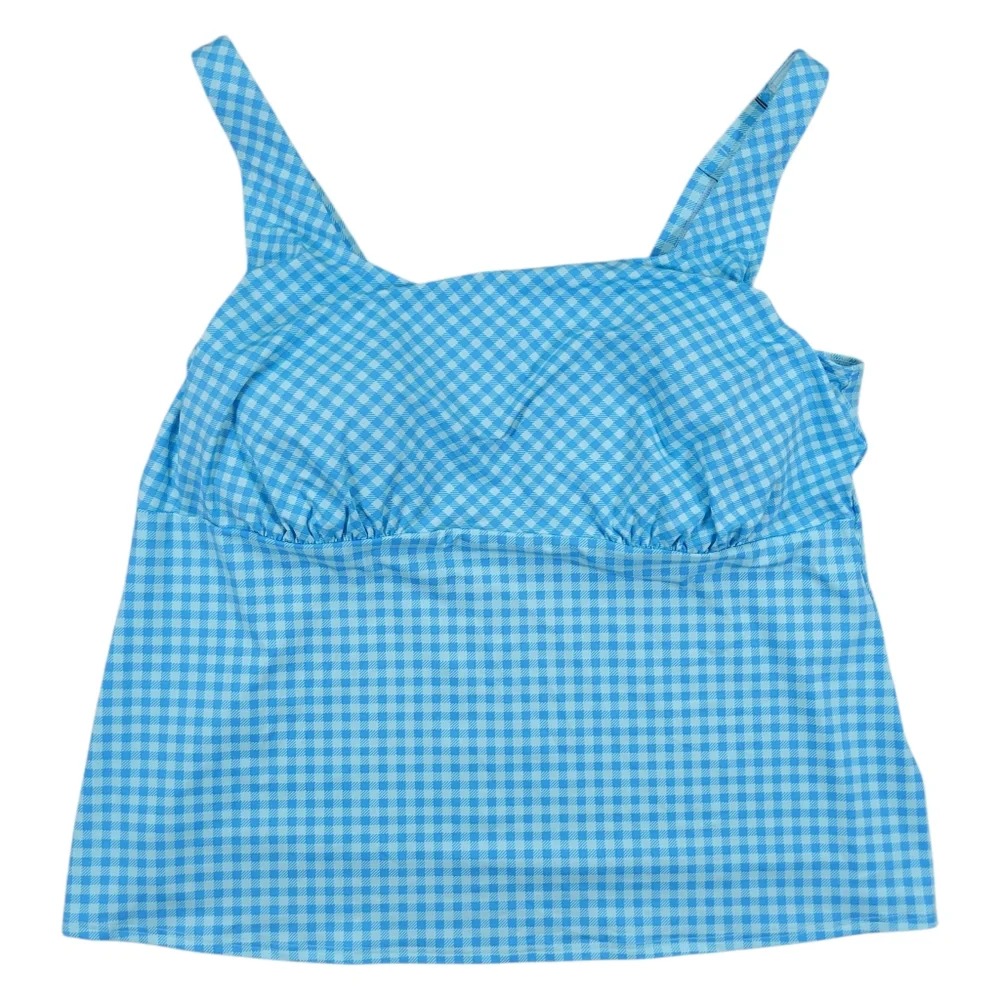 Lands End Square Neck Tankini Womens Plus 22W Swimsuit Top‎ Blue Gingham Check