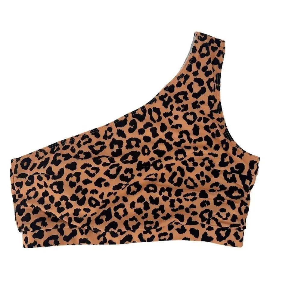 One Shoulder Swimsuit Top Animal Print Womens Size M One Loved Babe Leopard