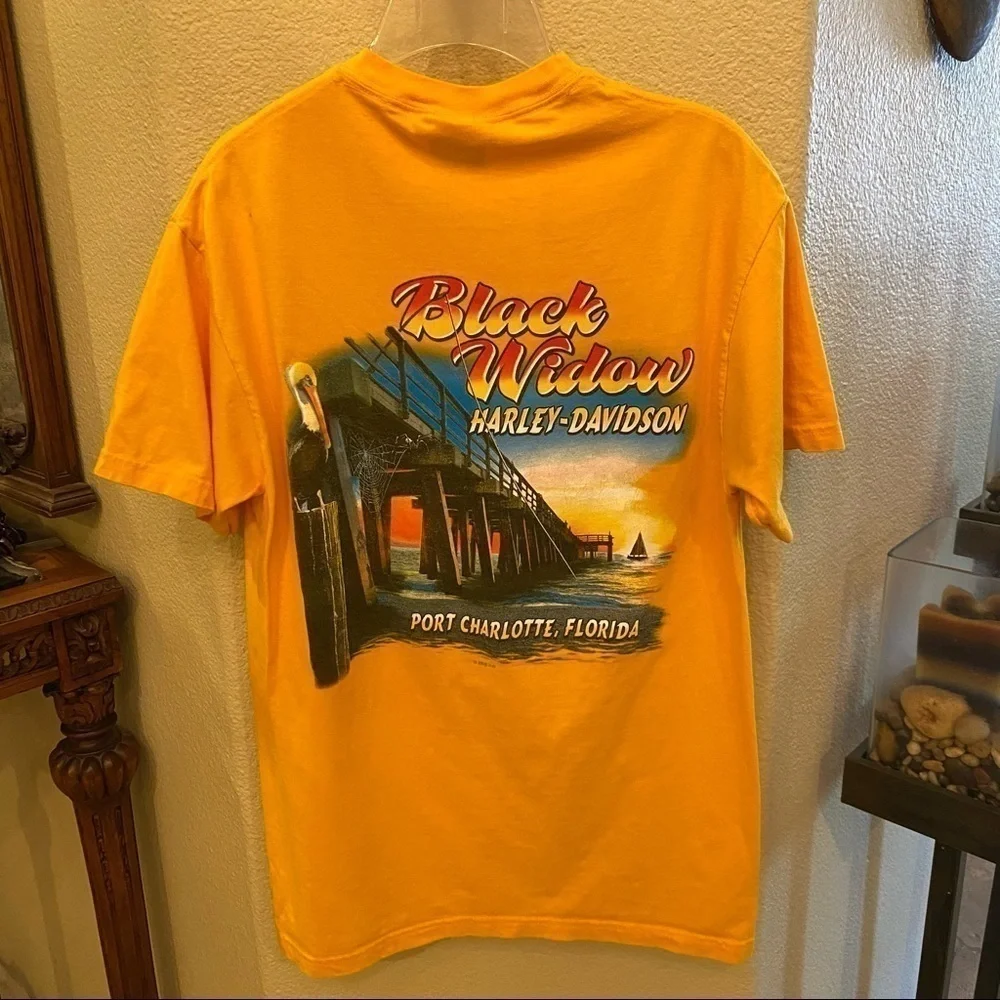 HARLEY-DAVIDSON 2009 Graphic Black Widow Florida Yellow T-Shirt Size Medium