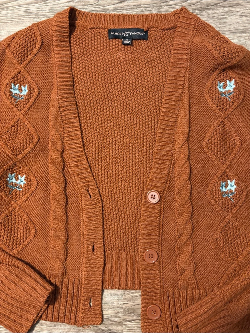 Almost Famous Rust Cable Knit Button-Up Cardigan
