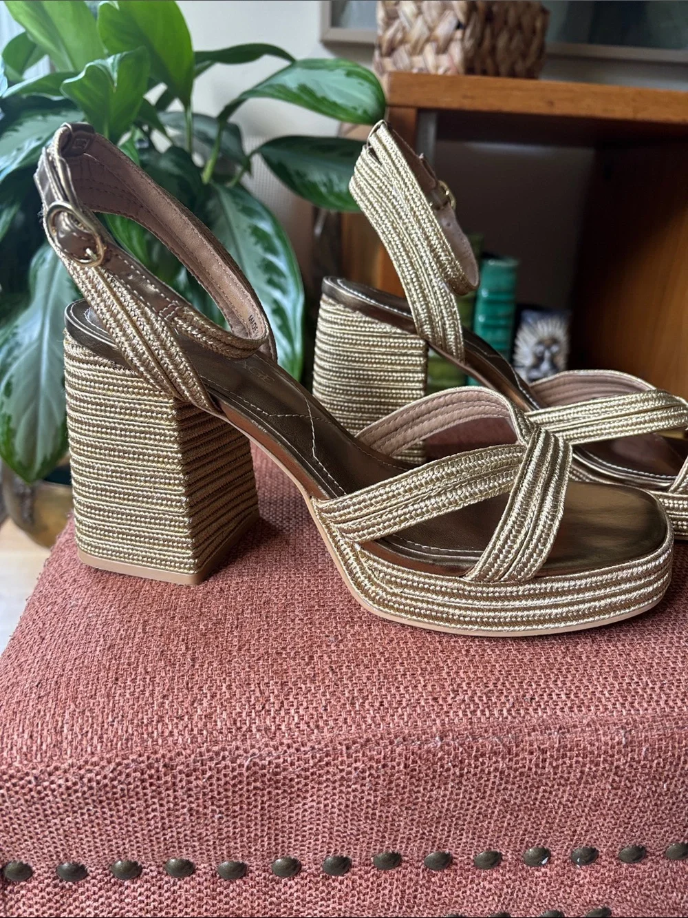 Crown Vintage Metallic Gold Braided Platform Sandals
