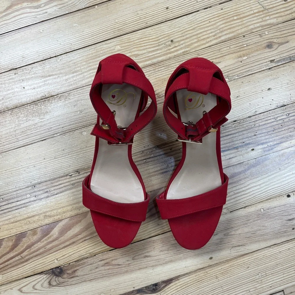 Dream Pairs Red Faux Suede Platform Block Heel Sandals Ankle Strap Size 8 4inch