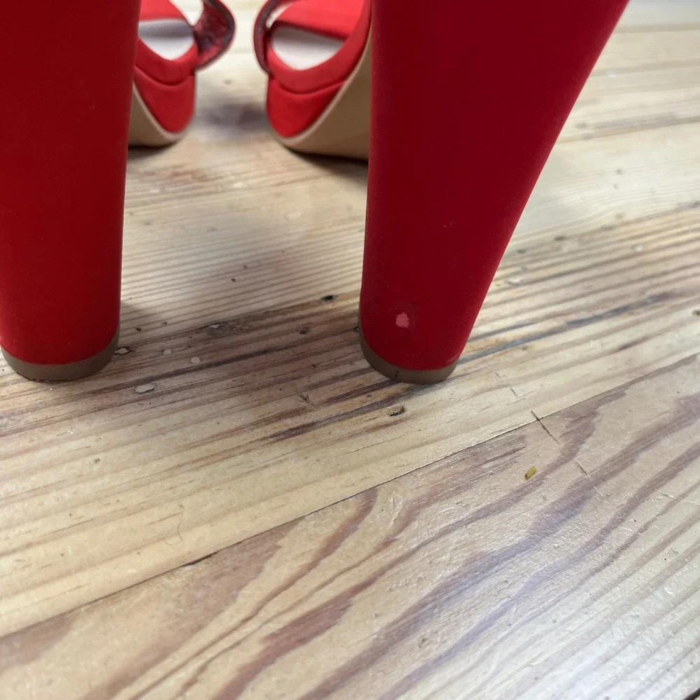 Dream Pairs Red Faux Suede Platform Block Heel Sandals Ankle Strap Size 8 4inch