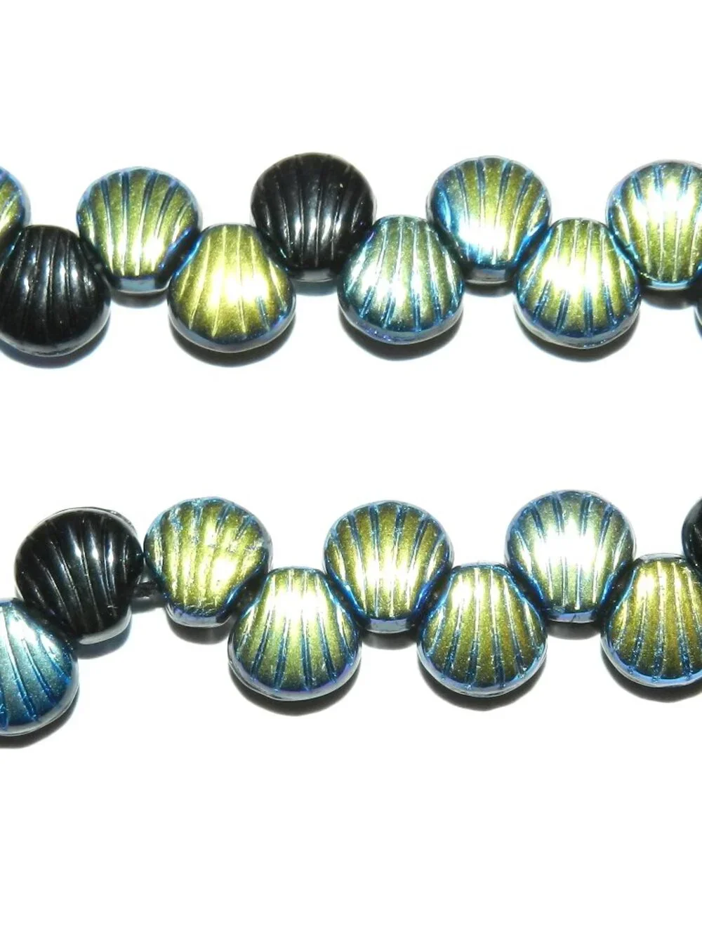 Jet Black AB Sea Shell 8mm Pressed Czech Glass Preciosa Beads 16