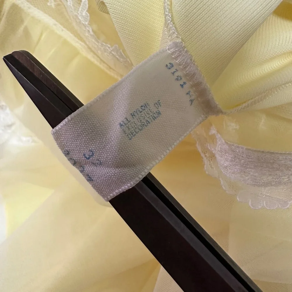 Vintage Warners Yellow Lace Babydoll Nightgown 32 USA 60s 70s Sheer Lingerie