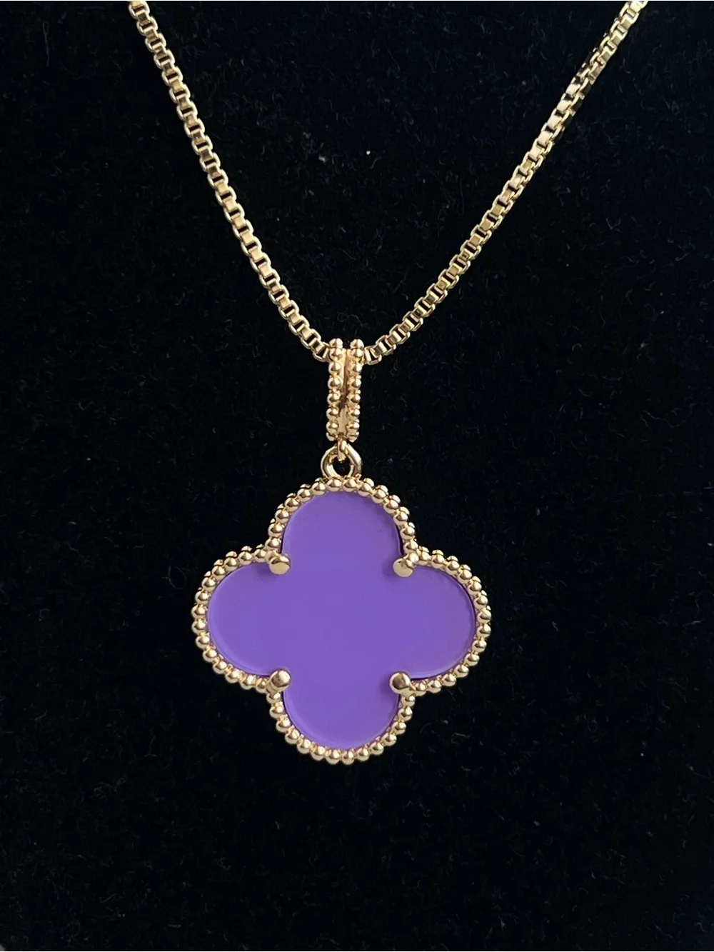 Gold Chain Necklace with large singular  Purple Clover Pendant