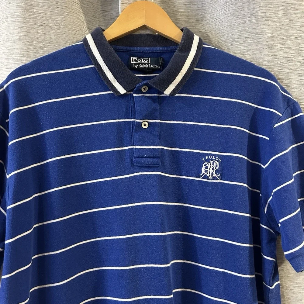 Polo Golf Ralph Lauren Polo‎ Shirt Mens Large Blue White Striped Athletic Rugby
