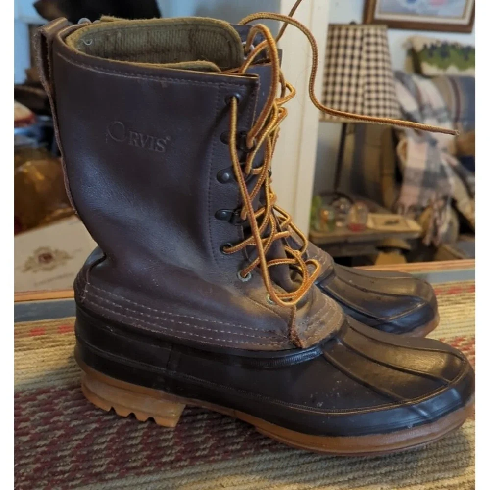 Orvis Mens Size 8 Leather Rubber Winter duck‎ /Snow /Rain Boots With Liner