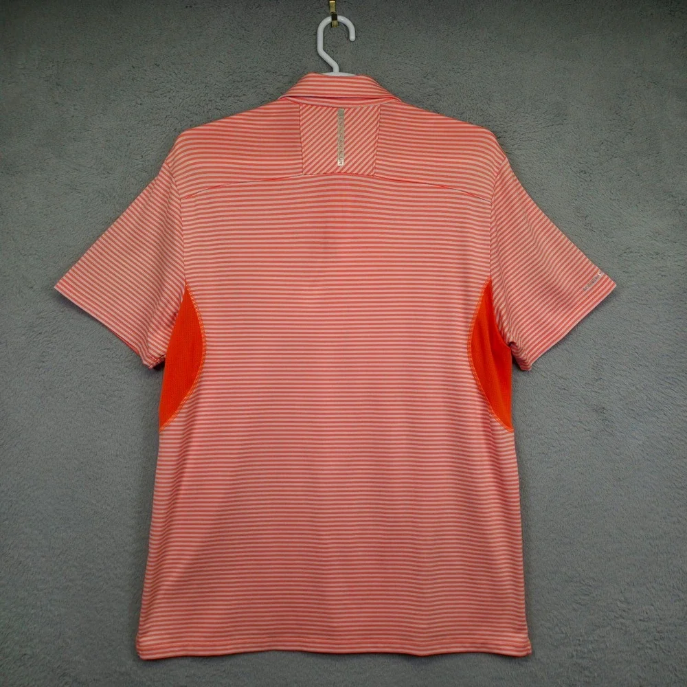Under Armour Golf Polo Shirt Mens XL Orange Green Striped Stretch Sports Outdoor