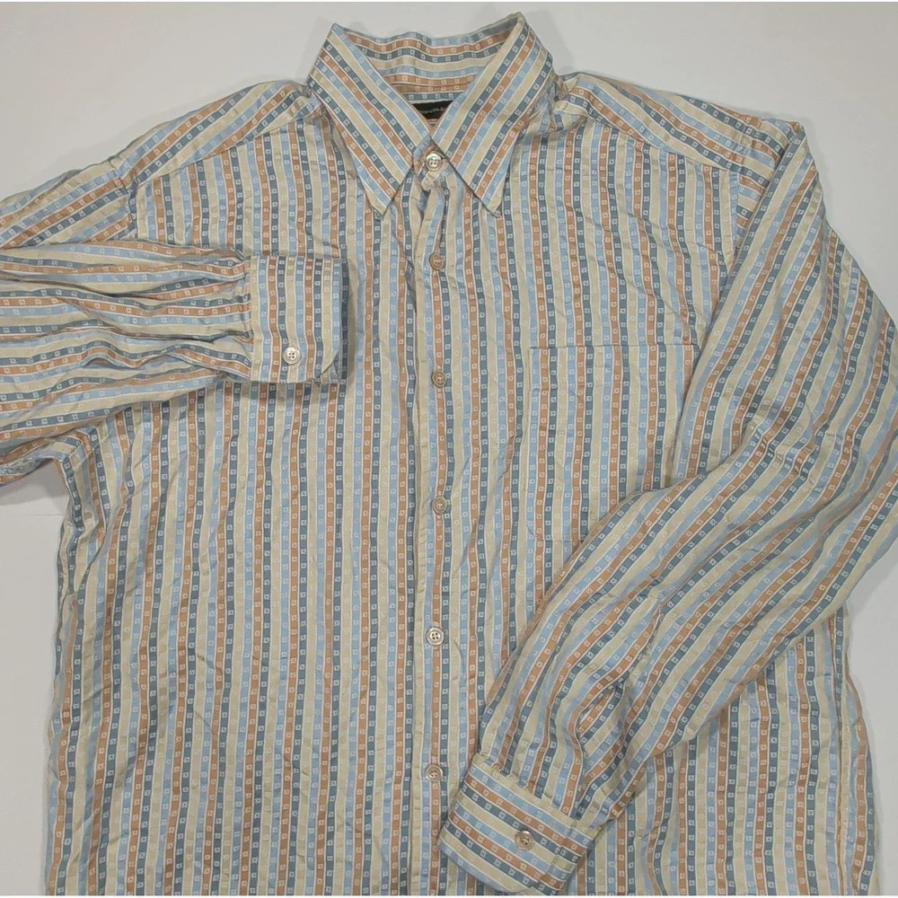 Ermenegildo Zegna Mens XL Striped Long Sleeve Shirt Cotton Made In Italy Luxury