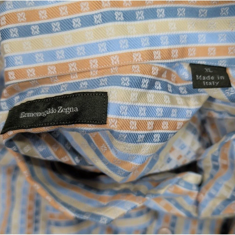 Ermenegildo Zegna Mens XL Striped Long Sleeve Shirt Cotton Made In Italy Luxury