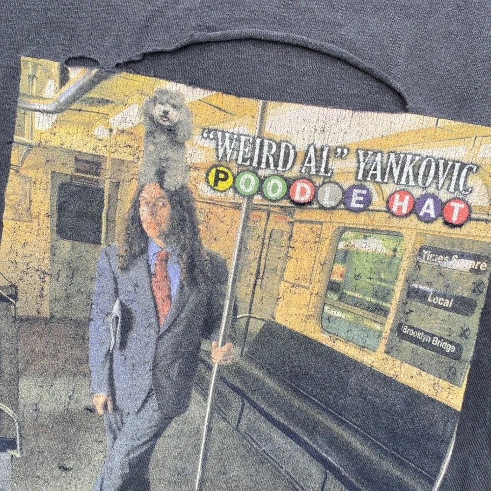 Weird Al Yankovic Poodle Hat‎ Tour 2004 Graphic T-Shirt Distressed XL Thrashed