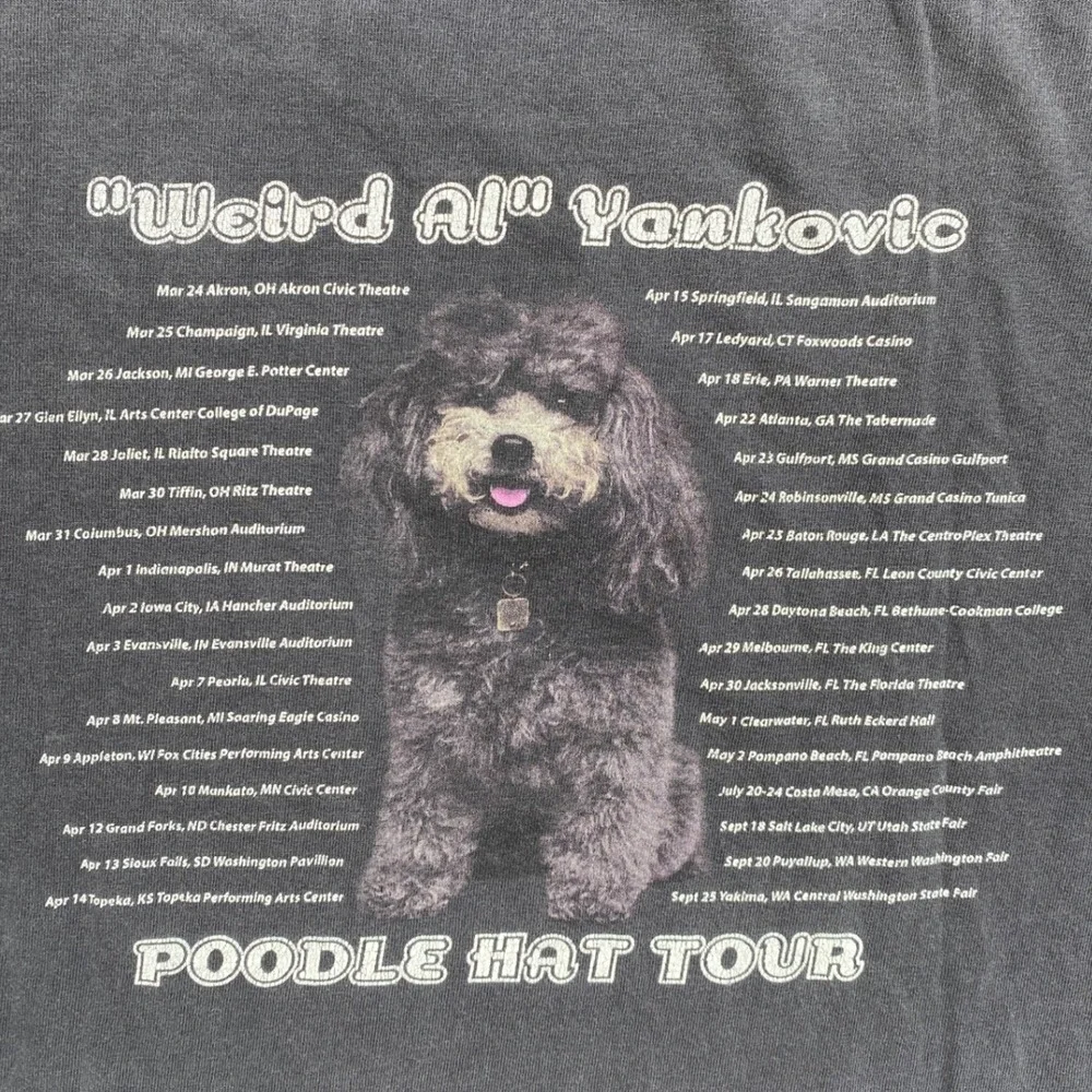Weird Al Yankovic Poodle Hat‎ Tour 2004 Graphic T-Shirt Distressed XL Thrashed