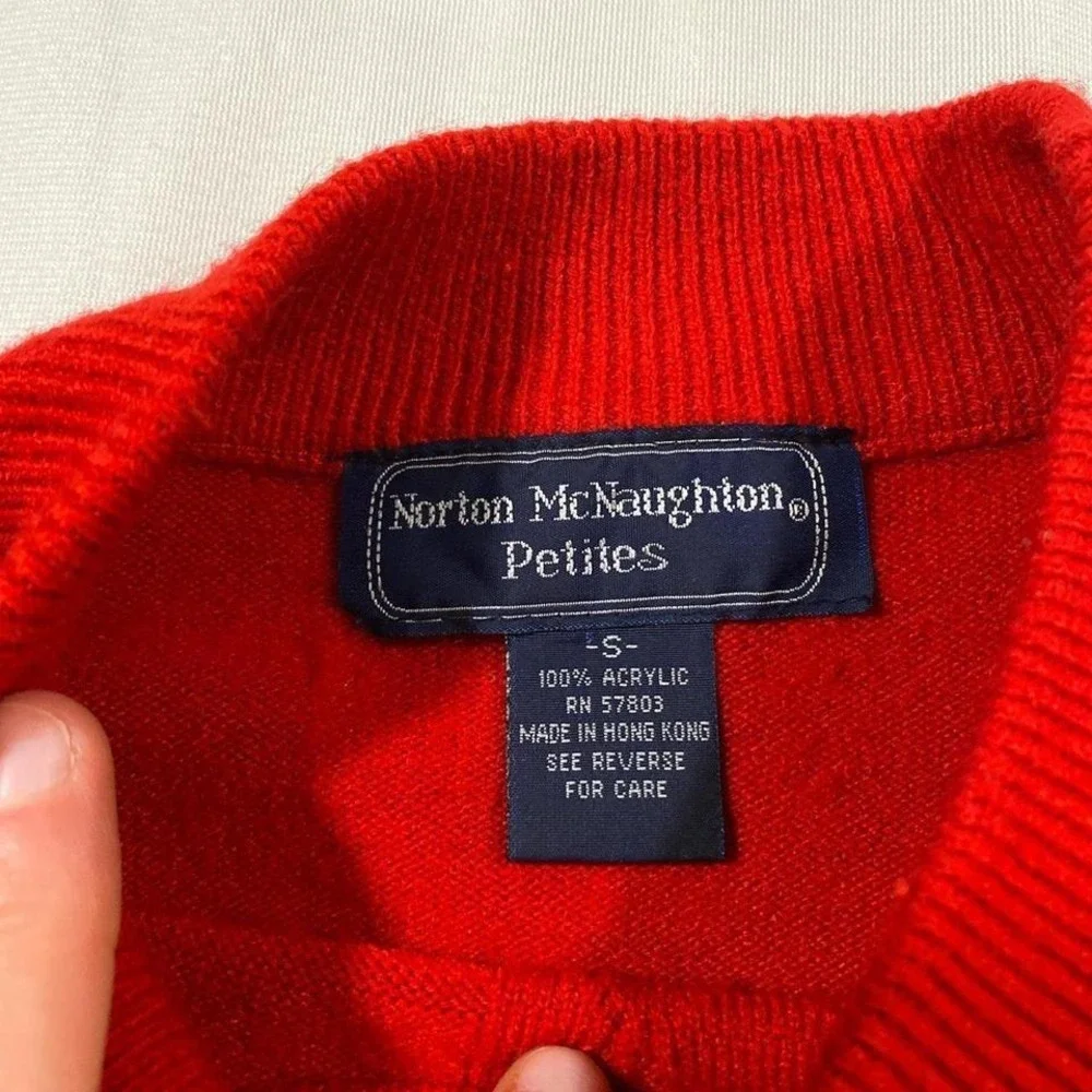 Vintage Norton McNaughton Red Mock Neck Cable Knit Short Sweater Shoulder Pad SP