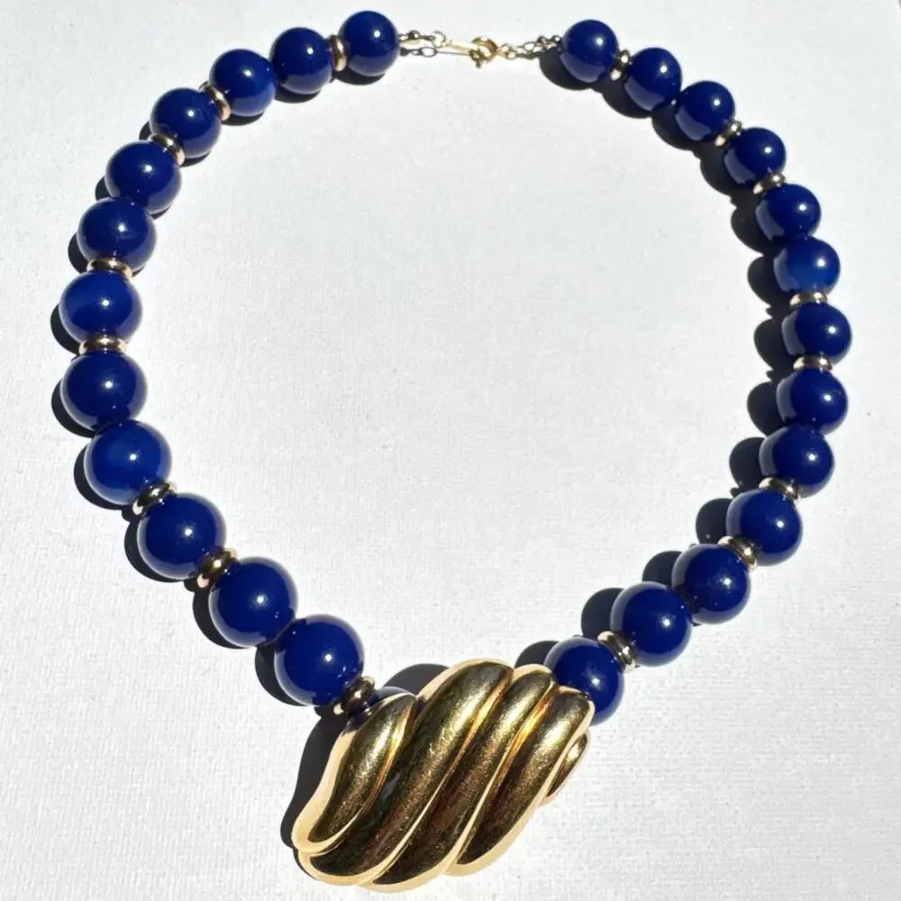 Vintage Avon Signed Necklace Bead Gold Tone Modernist