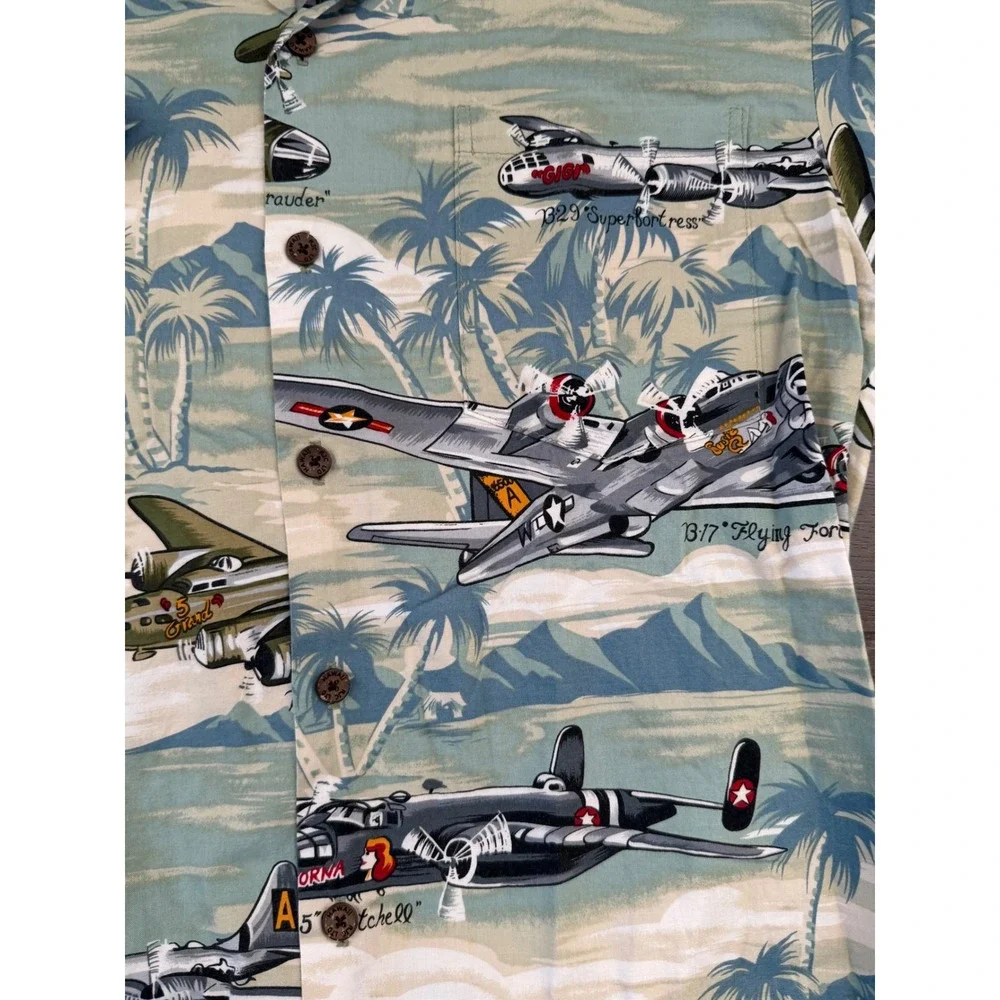VTG Kalaheo Hawaiian Shirt Men S WWII Bomber Plane Aviation Aloha Military USA‎