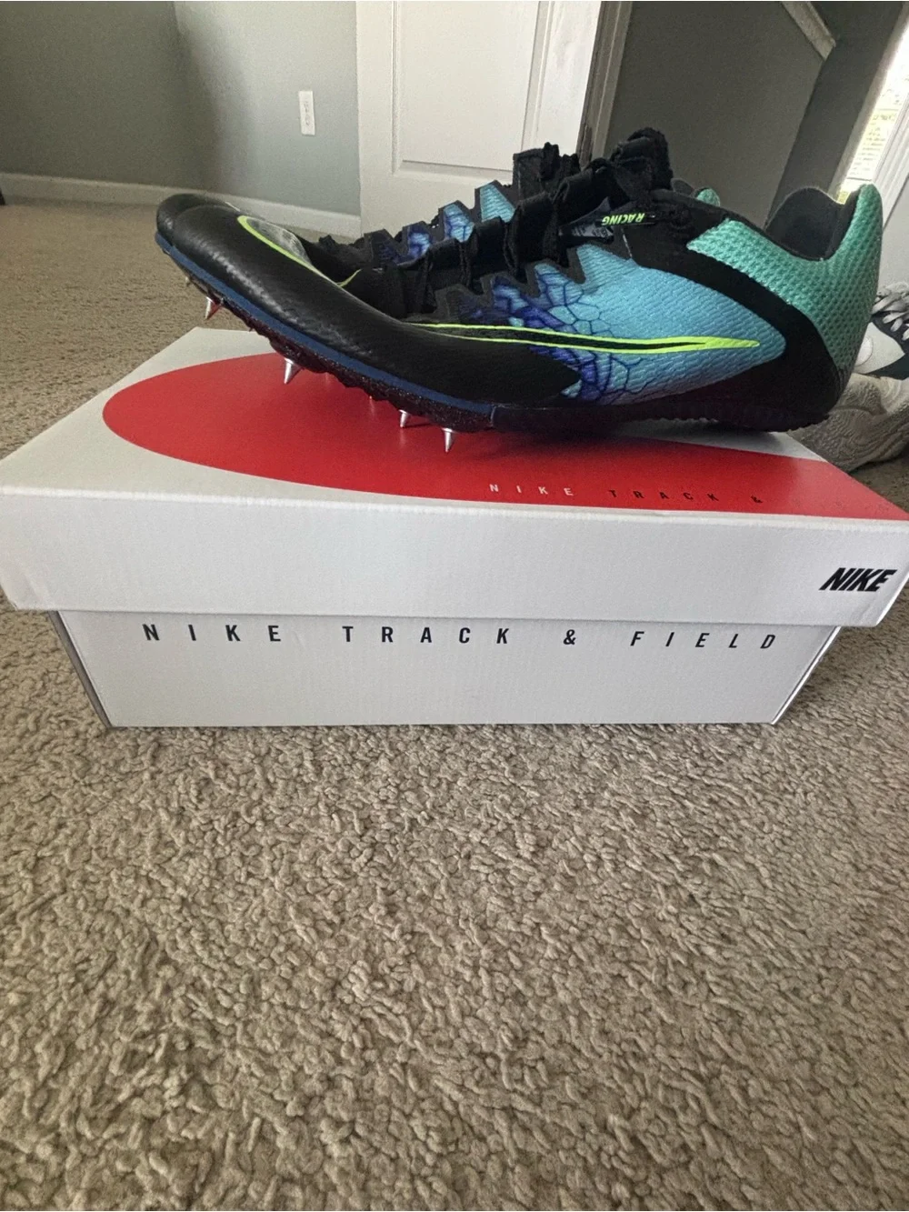 Nike Racing Spikes - Teal, Black & Neon Yellow