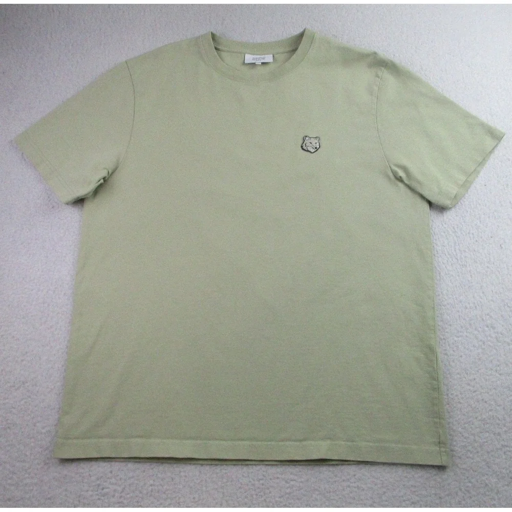 Maison Kitsune Shirt Mens Large Green Fox Head‎ Embroidery Casual Portugal Tee