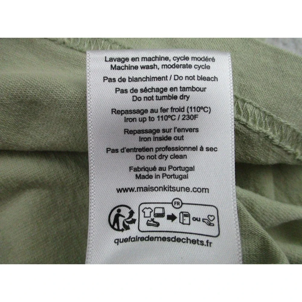 Maison Kitsune Shirt Mens Large Green Fox Head‎ Embroidery Casual Portugal Tee