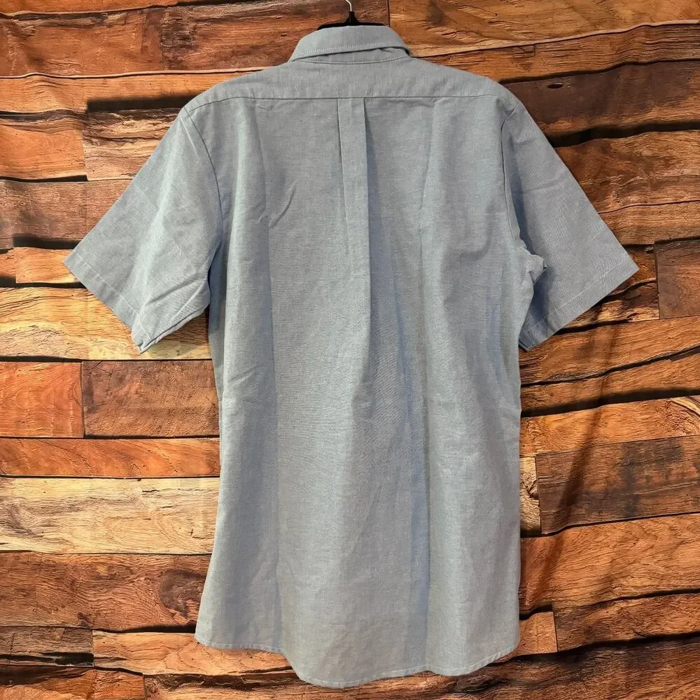 Dickies Casual Button-Down Shirt Men's Blue 16-16.5 L Cotton Blend Short Sleeve