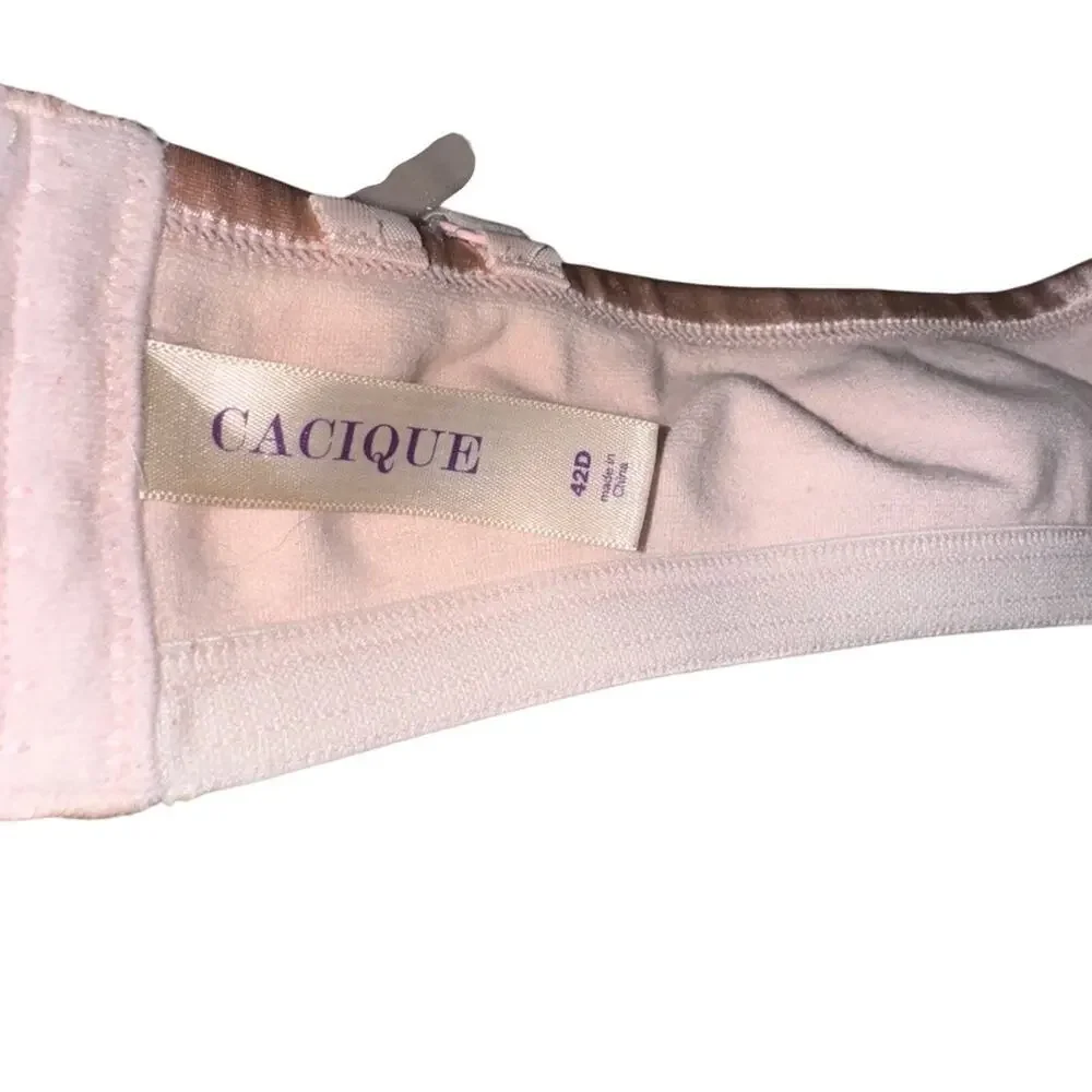 Cacique Padded Cotton Bra Size 42D Pink Black Lace