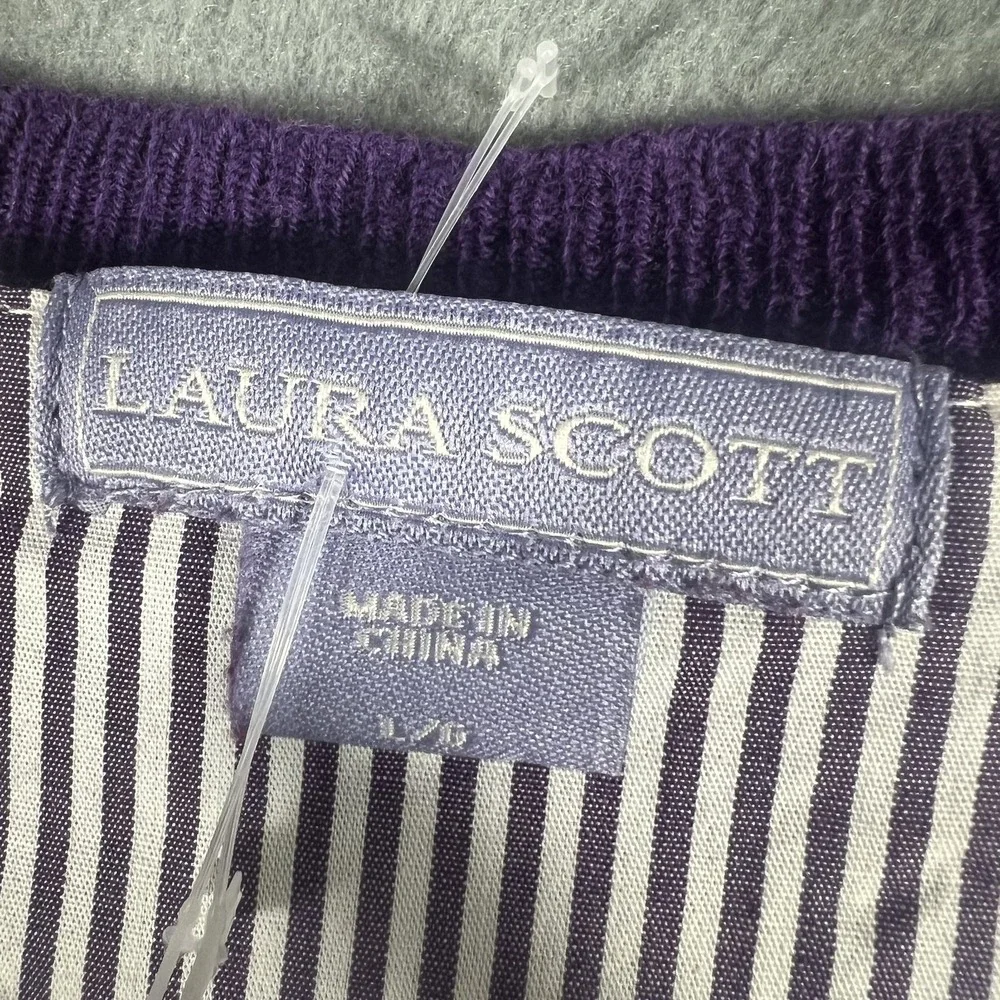 Laura Scott Women's Purple Striped Layered Pullover Sweater Top Size M