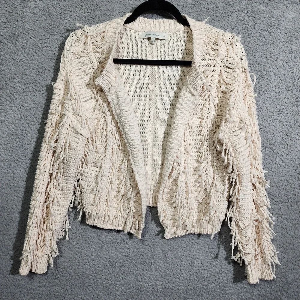 Generation K‎ Cardigan Sweater Size XS Long Sleeve Ivory Shaggy Tassels
